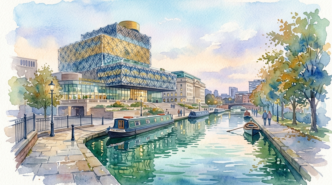 Birmingham watercolor landmark illustration