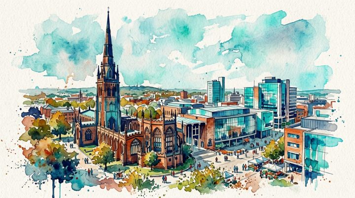 Coventry watercolor landmark illustration