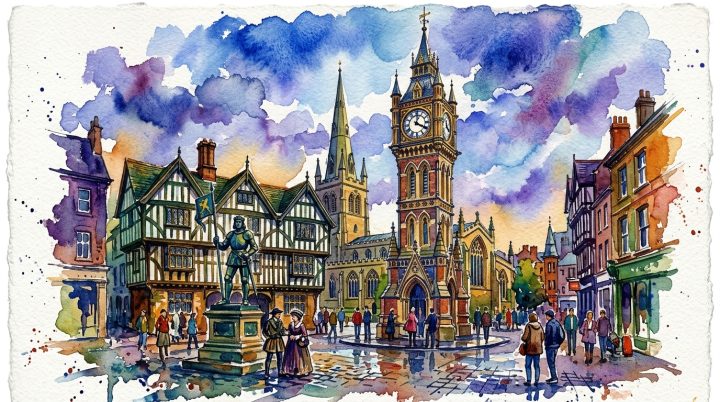 Leicester watercolor landmark illustration