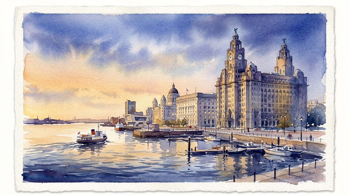 Liverpool watercolor landmark illustration