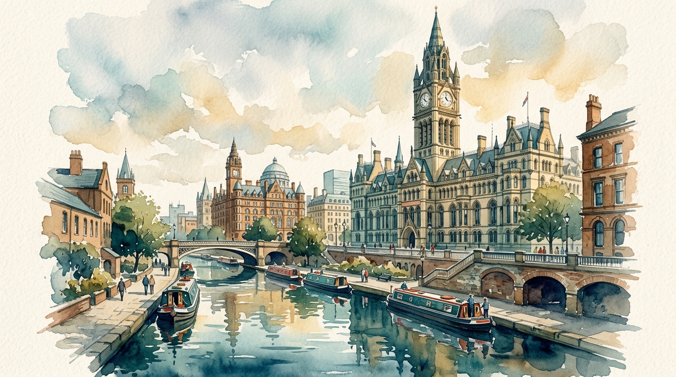 Manchester watercolor landmark illustration