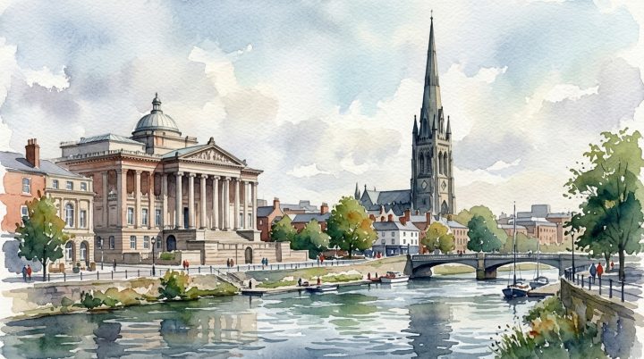 Preston watercolor landmark illustration