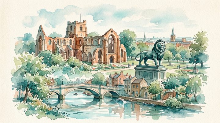 Reading watercolor landmark illustration